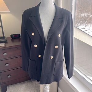 Sioni Black Double-Breasted Button Sweater Blazer